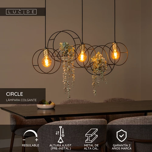 Lucide CIRCLE - Lámpara colgante - 3xE27 - Negro - USP